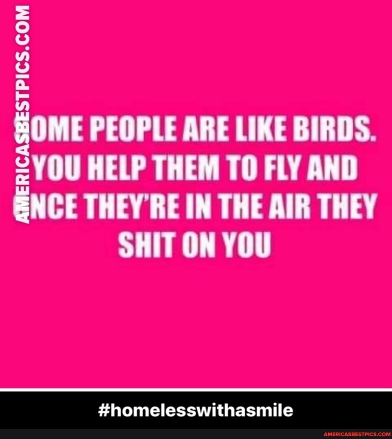 OME PEOPLE ARE LIKE BIRDS.
YOU HELP THEM TO FLY AND GNCE THEY'RE IN THE AIR THEY
SHIT ON YOU
#homelesswithasmile - #homelesswithasmile
