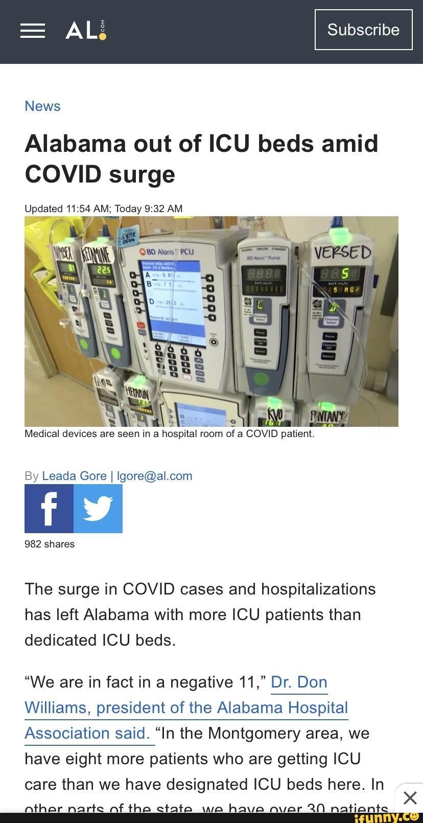 News Subscribe Alabama out of ICU beds amid COVID surge VEZSED Updated