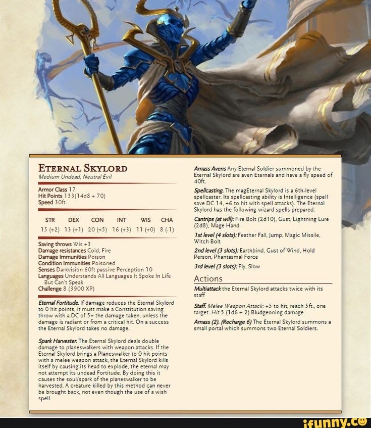 ETERNAL SKYLORD 'Medium Undead, Neutral Evil Armor Class 17 Hit Points