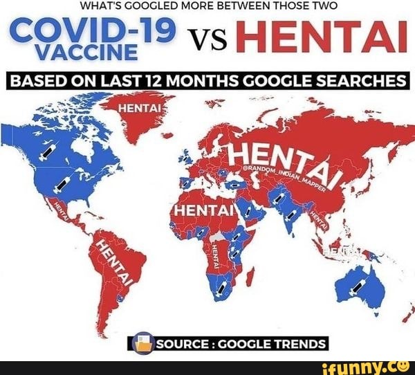 WHAT'S GOOGLED MORE BETWEEN THOSE TWO
COVID-19 vs HENTAI
BASED ON LAST 12 MONTHS GOOGLE SEARCHES
SOURCE : GOOGLE TRENDS