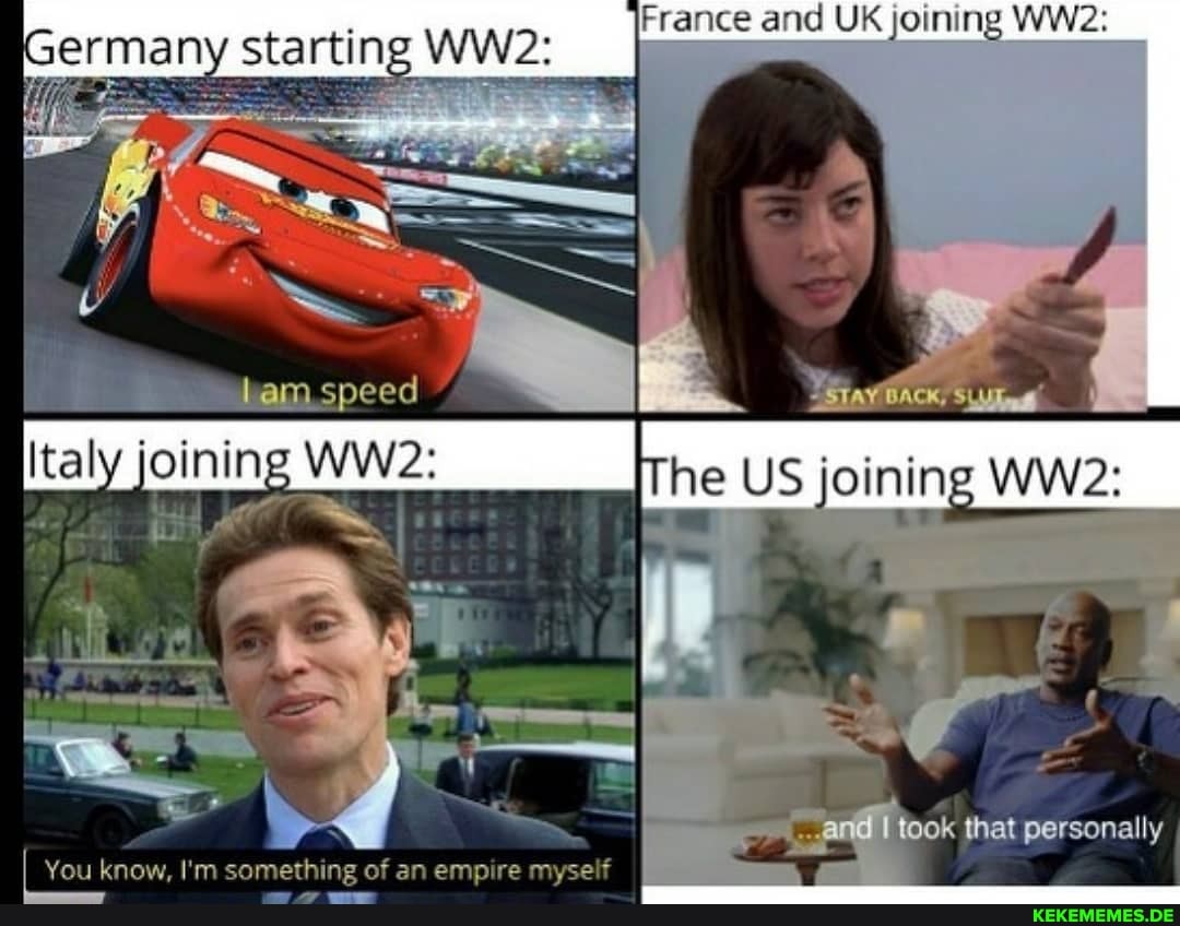 starting WW:
France and UK joining Wwe:
vou know, I'm something of an emoire myself
speed \
VA Italy joining WW: The US joining WW:
Al
I that personally
Serson