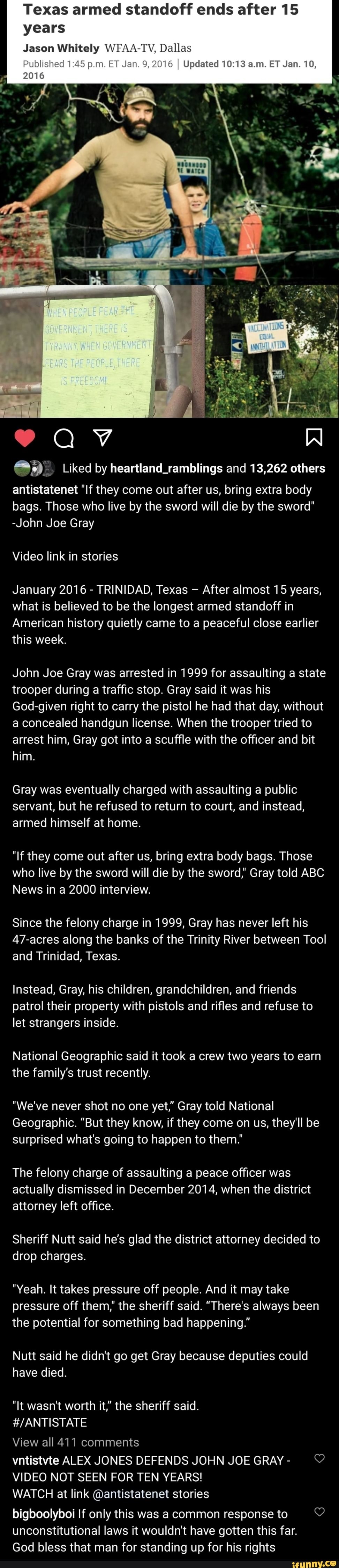 Texas armed standoff ends after 15 years Jason Whitely WFAATY, Dallas