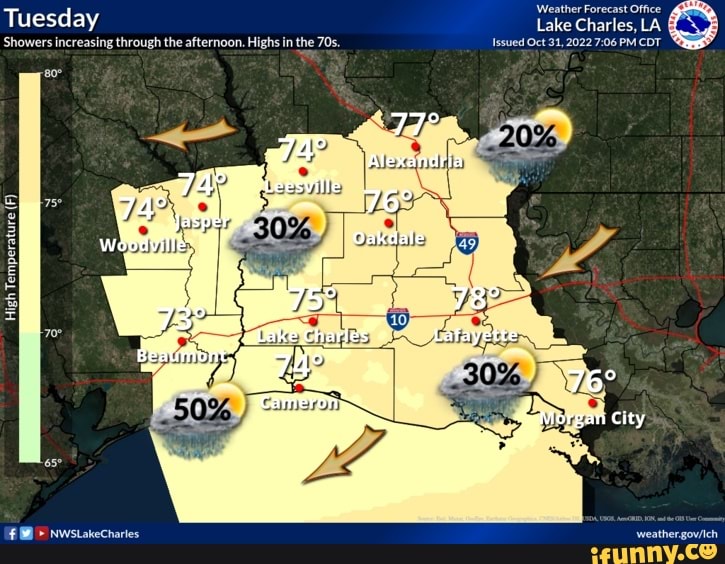Weather Forecast Office Tuesday Lake Charles, LA 'Showers increasing