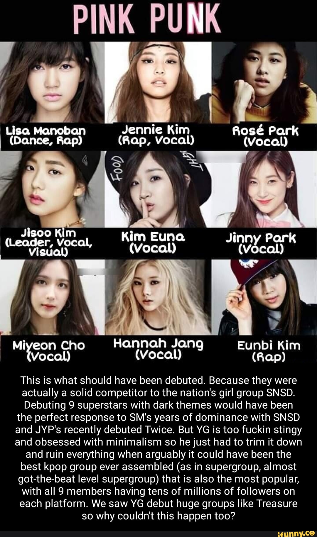 Pink Fusion Rapper PINK PUNK oF Rap) I Kim (Rap, Vocal) I Jisoo Kim I I Kim Euna Jinny ...