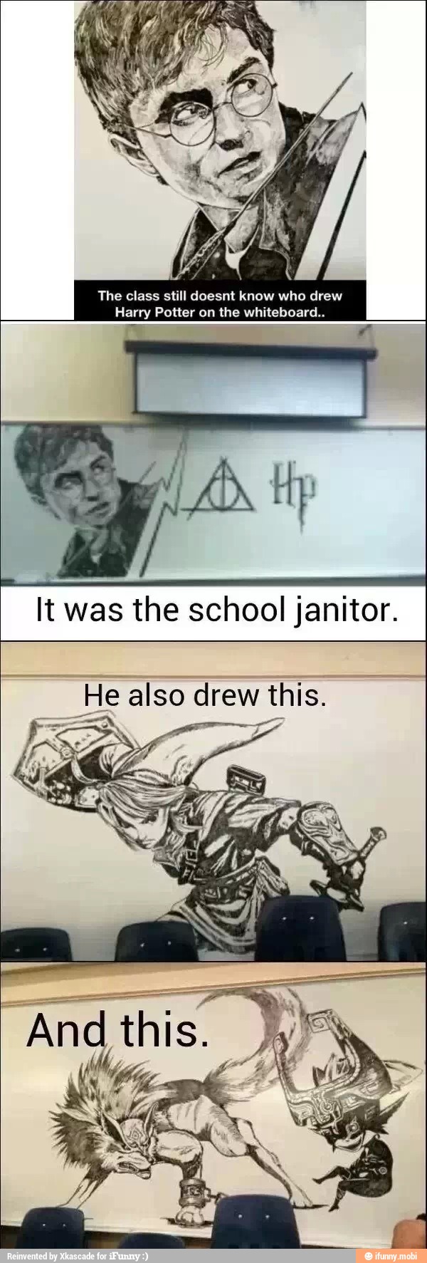 The class still doesnt know who drew
Harry Potter the whiteboard..
It was the school janitor.
He also drew this.