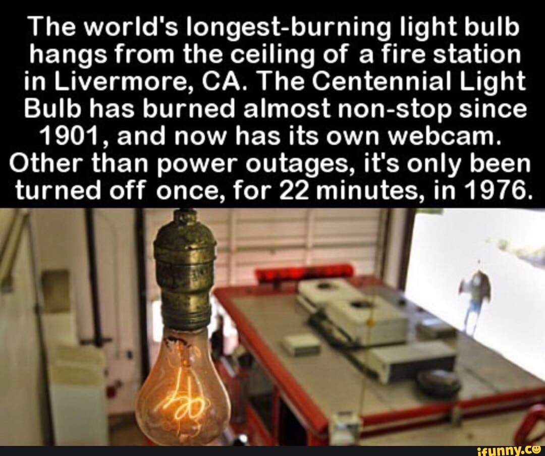 The world's longestburning light bulb hangs from the ceiling of a fire