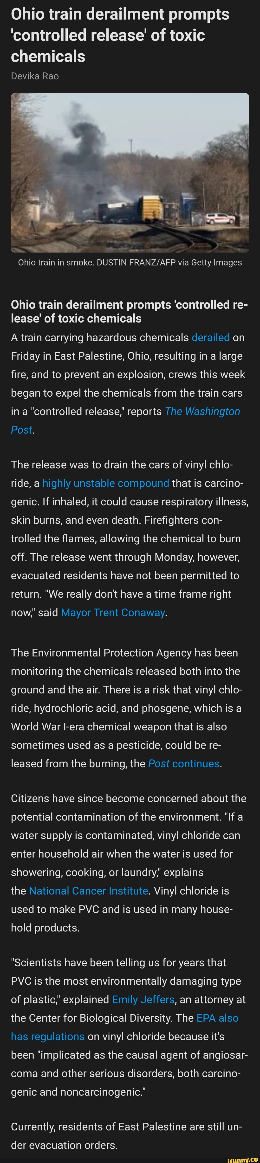 Ohio train derailment prompts 'controlled release' of toxic chemicals ...