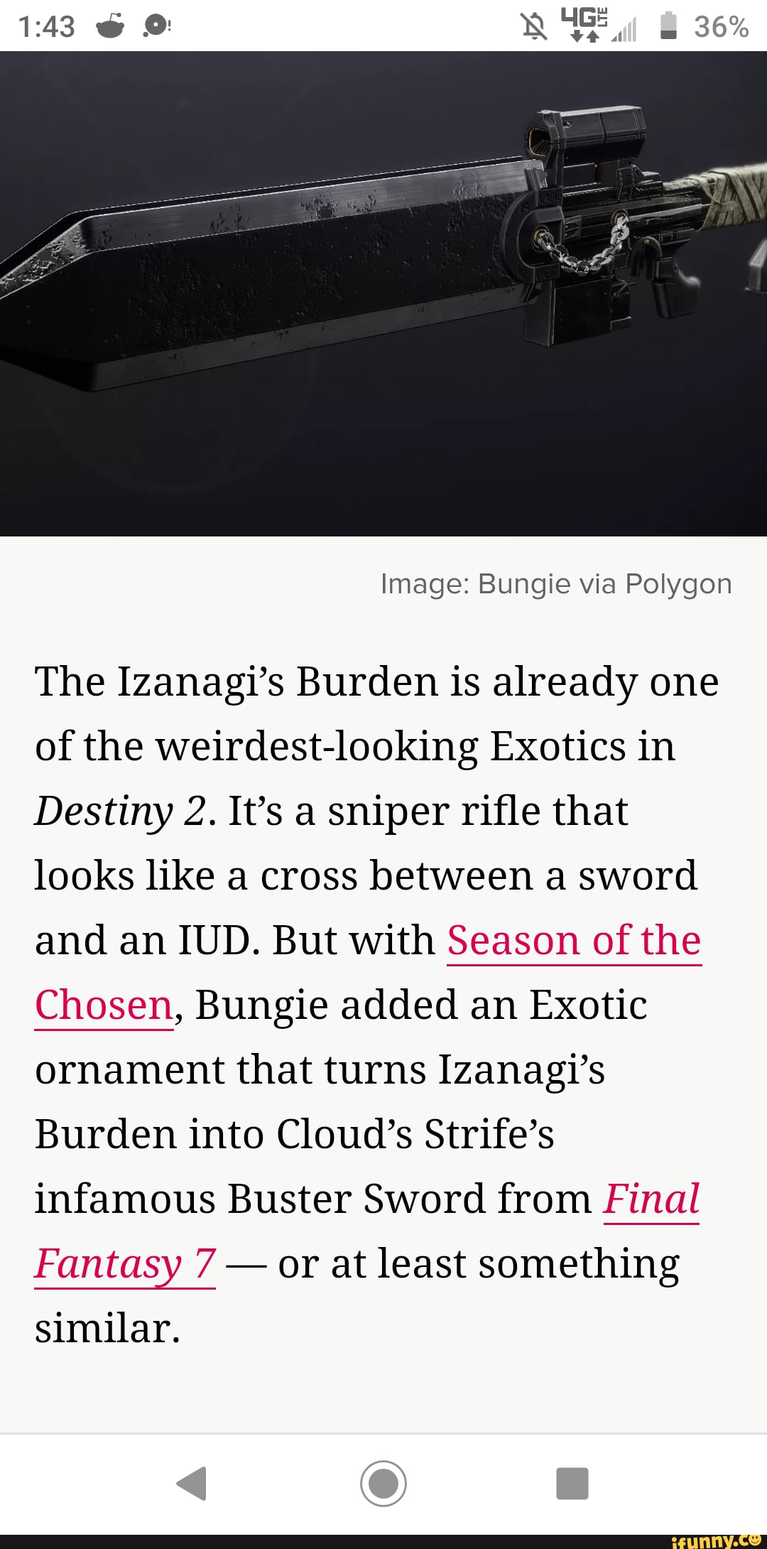 Image Bungie Via Polygon The Izanagi S Burden Is Already One Of The Weirdest Looking Exotics In