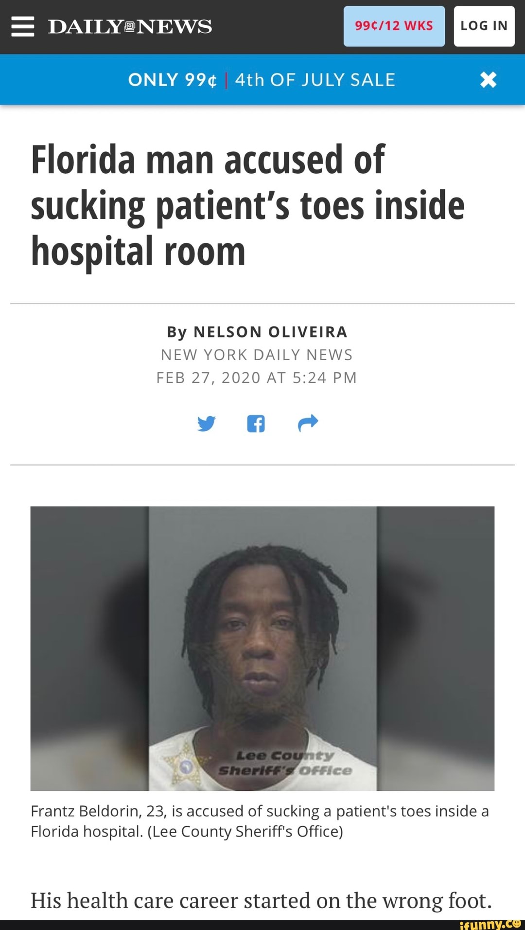 Florida man accused of sucking patient's toes inside hospital room By