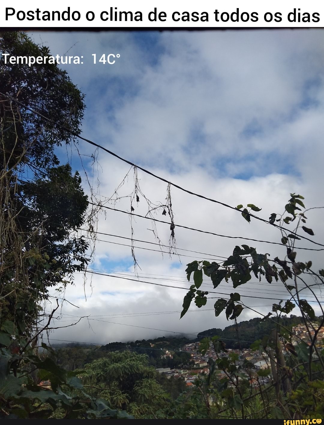 Postando o clima de casa todos os dias
Temperatura: 14Cº