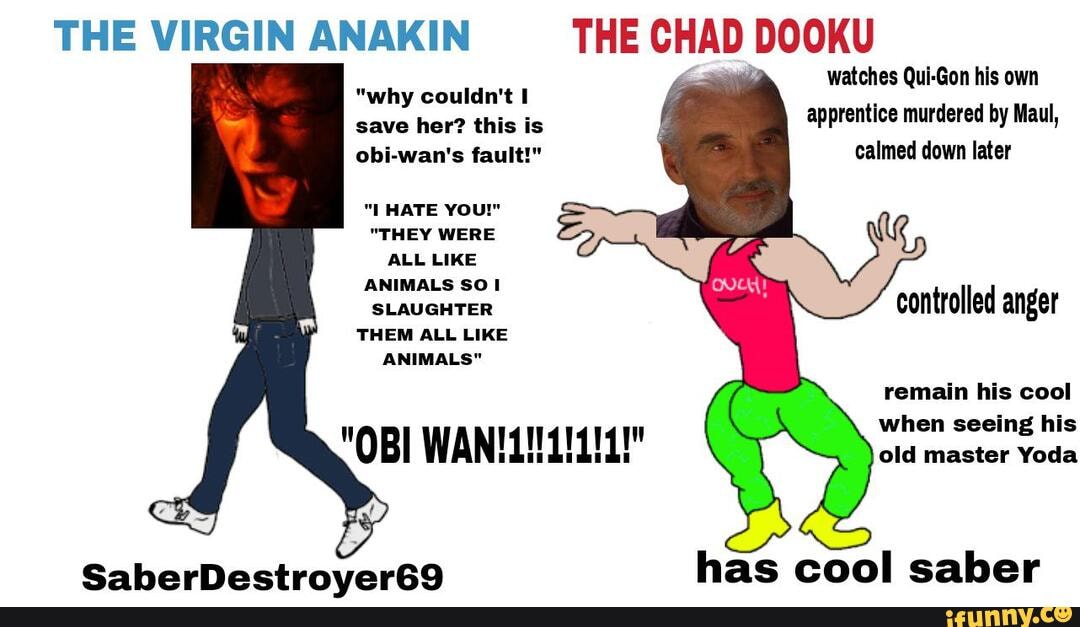 THE VIRGIN ANAKIN THE CHAD DOOKU watches QuiGon his own apprentice