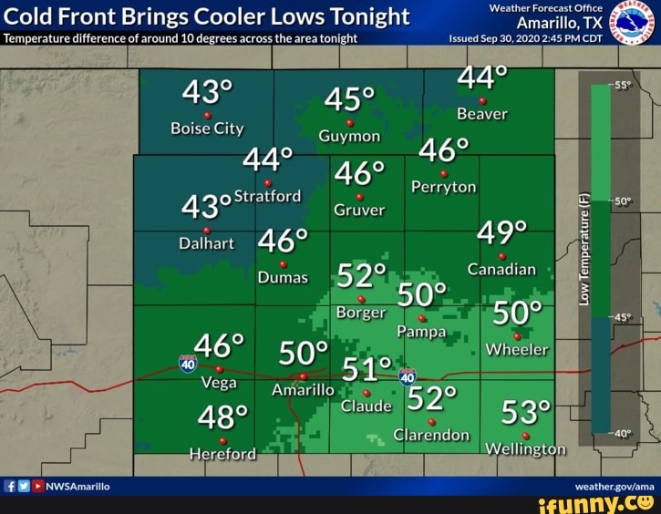Cold Front Brings Cooler Lows Tonight Temperature difference of around