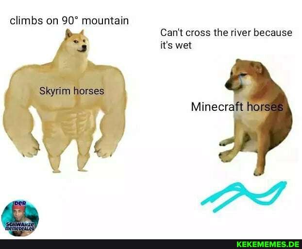 climbs on mountain
Can't cross the river because it's wet
Minecr:
horses