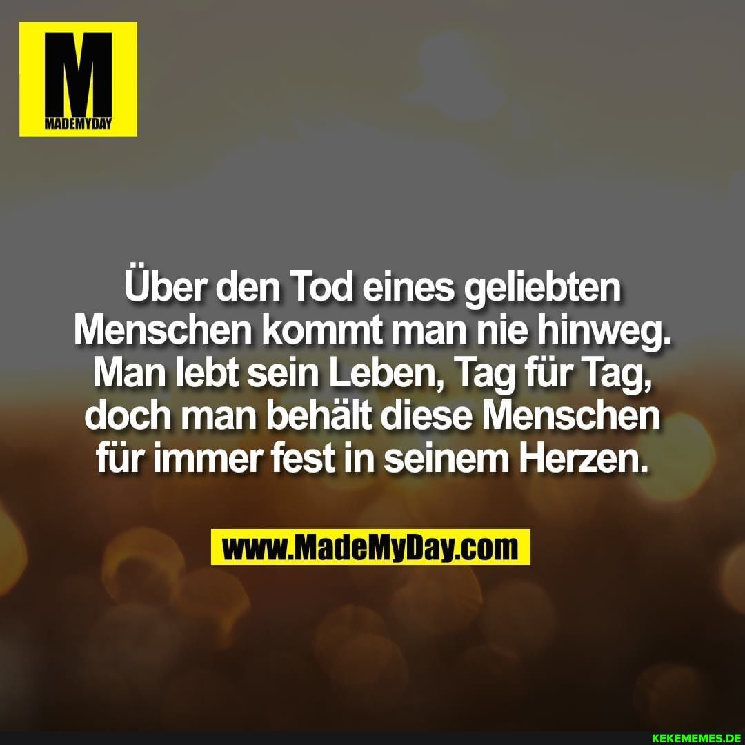 Über den Tod eines geliebten
Menschen kommt man nie hinweg.
Man lebt sein Leben, Tag für Tag, doch man behält diese Menschen für immer fest in seinem Herzen.