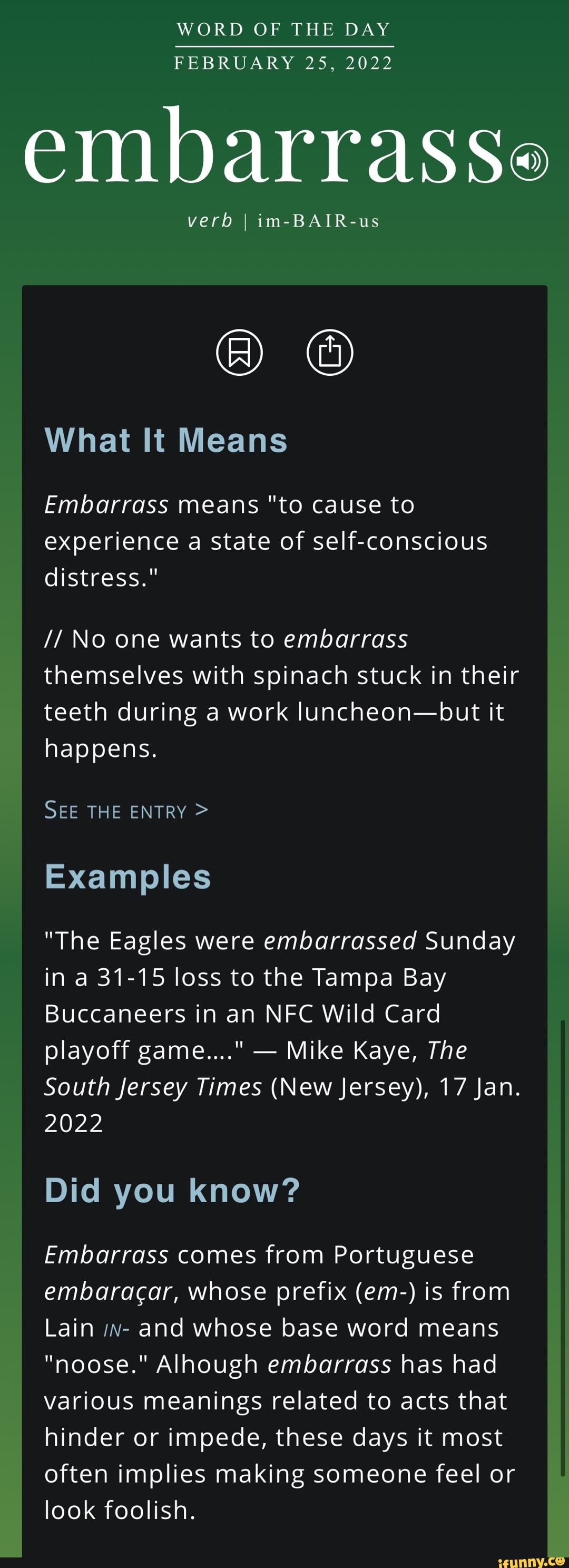 WORD OF THE DAY FEBRUARY 25, 2022 embarrasse verb I im-BAIR-us What It ...