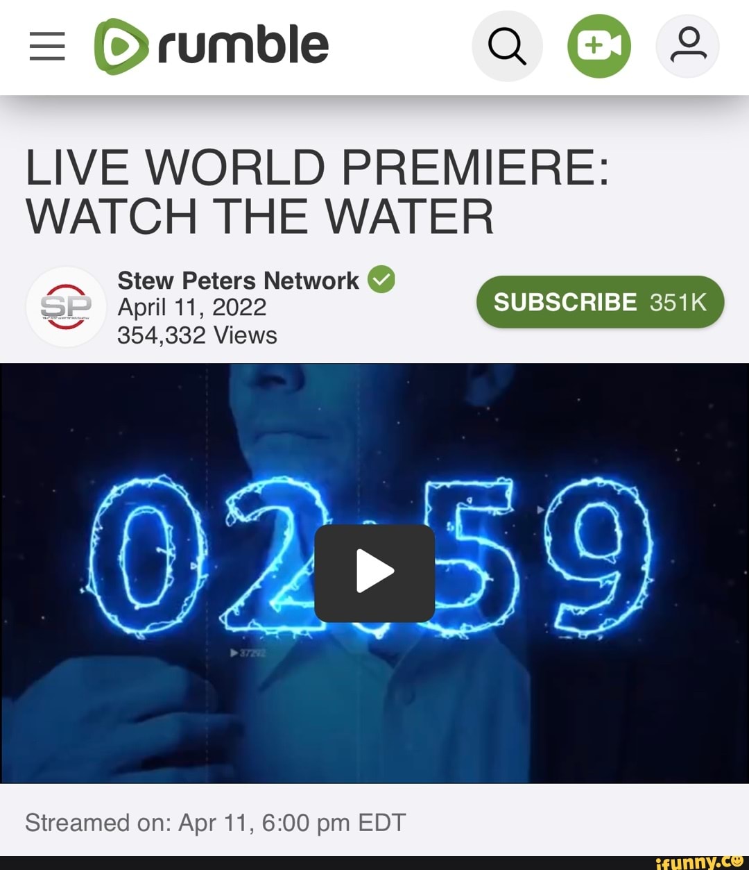 = rumble LIVE WORLD PREMIERE: WATCH THE WATER Stew Peters Network
