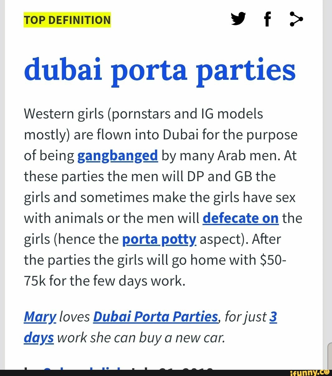 TOP DEFINITION f > dubai porta parties Western girls (pornstars and IG  models mostly) are flown into