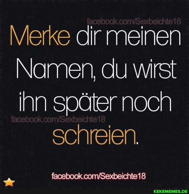 Merke dir meinen
Namen, du wirst
Ihn später noch
schreien.
facebook.