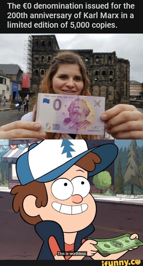 The €0 denomination issued for the
200th anniversary of Karl Marx ina
limited edition of 5,000 copies.