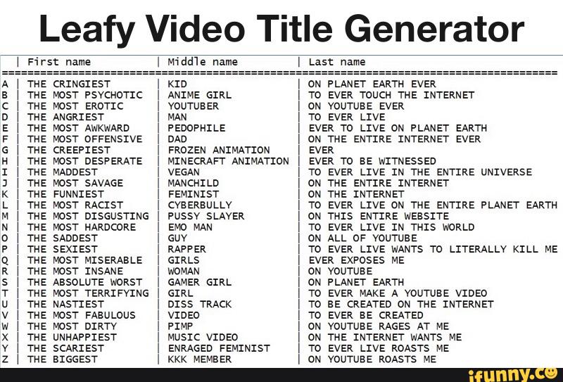 Leafy Video Title Generator First Name Imiddie Name Last Name A
