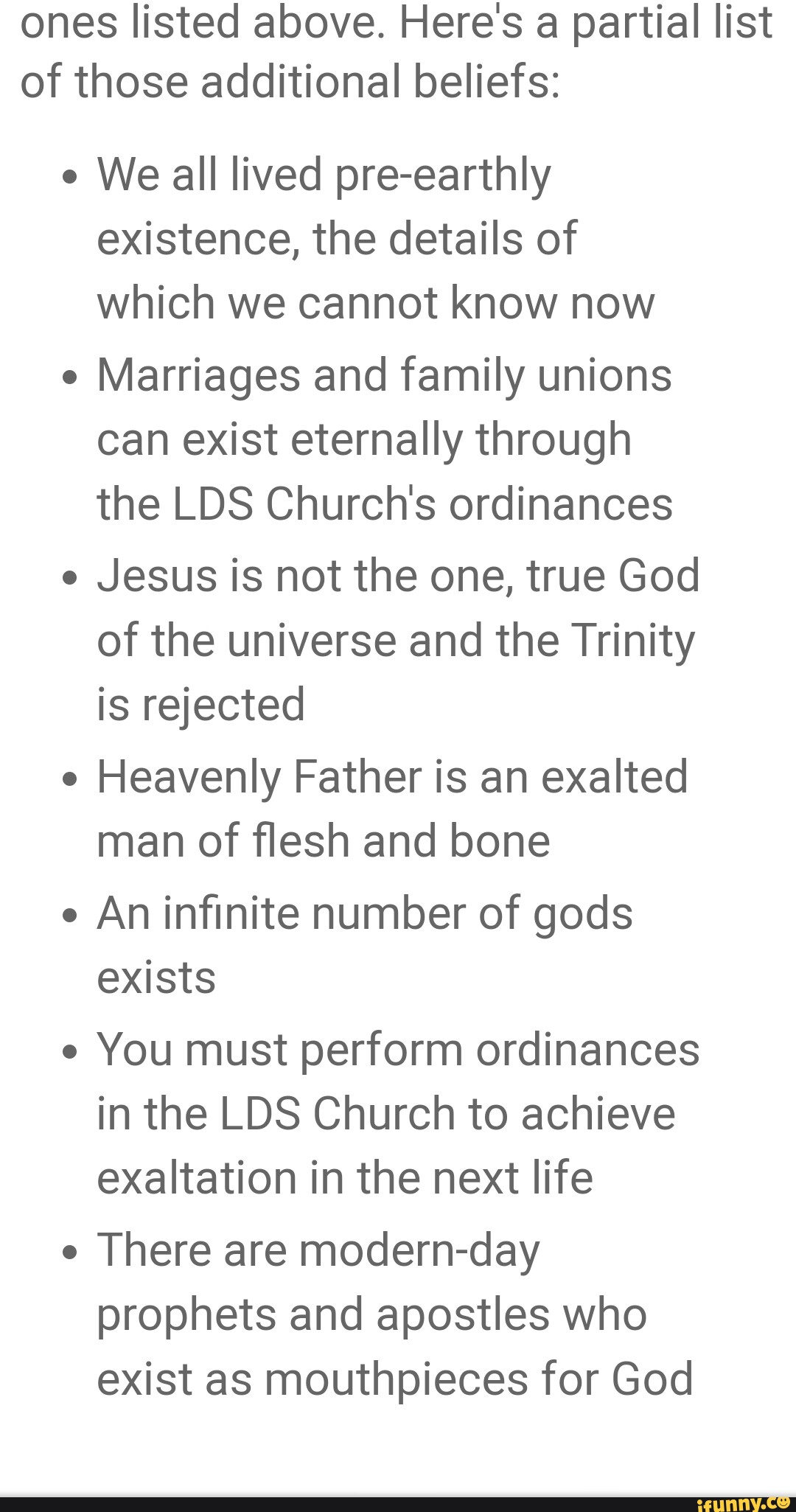 Ones listed above. Here's a partial list of those additional beliefs