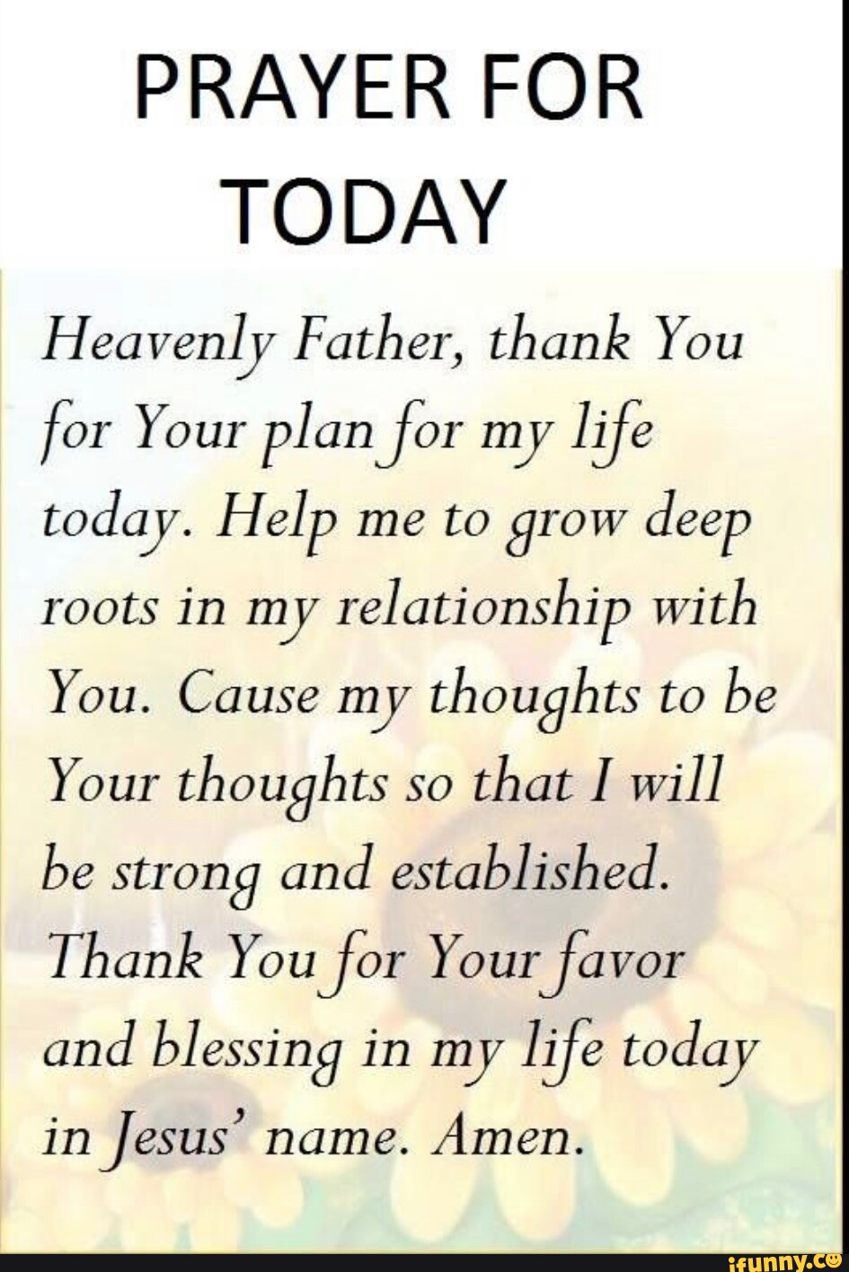 PRAYER FOR TODAY Heavenly Father, thank You for Your plan for my life ...