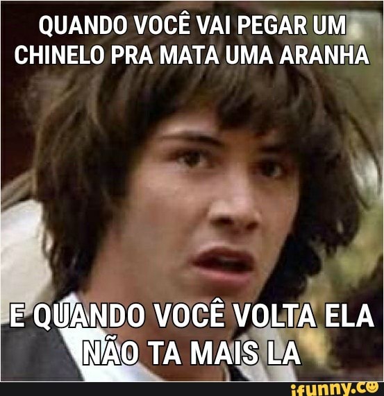 QUANDO VOCÊ VAI PEGAR UM
CHINELO PRA MATA UMA ARANHA
E'QUANDO VOCÊ VOLTA ELA