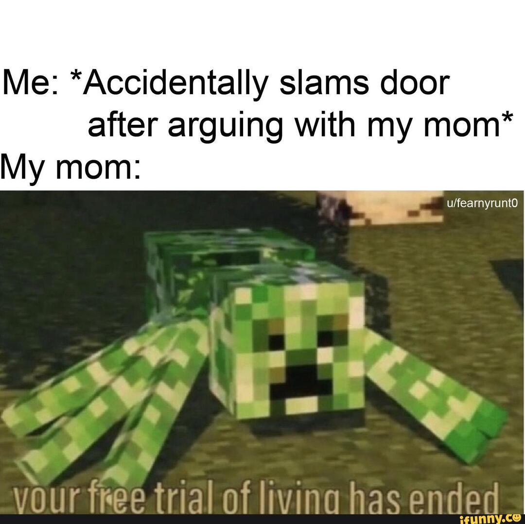 Me: *Accidentally slams door
after arguing with my mom*
My mom:
trial nf livinn hae andad