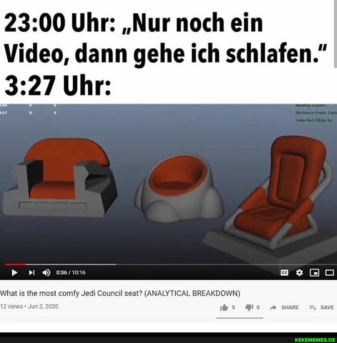 Uhr: ,,Nur noch ein
Video, dann gehe ich schlafen."
Uhr:
What is the most comfy Jedi Council seat? (ANALYTICAL BREAKDOWN)
pl icc
ews Jun 2, 2020 5 A SHARE SAVE