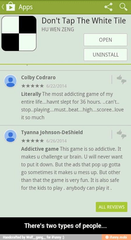 Literally The mo cting game Tyanna Johnson-DeShield
Addictive game Tt
There's two types of people. - There's two types of people...
