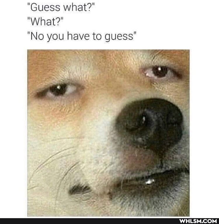 "Guess what?"
"What?"
"No you have to guess"