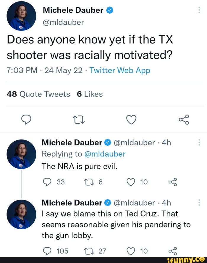 Michele Dauber midauber Does anyone know yet if the TX shooter