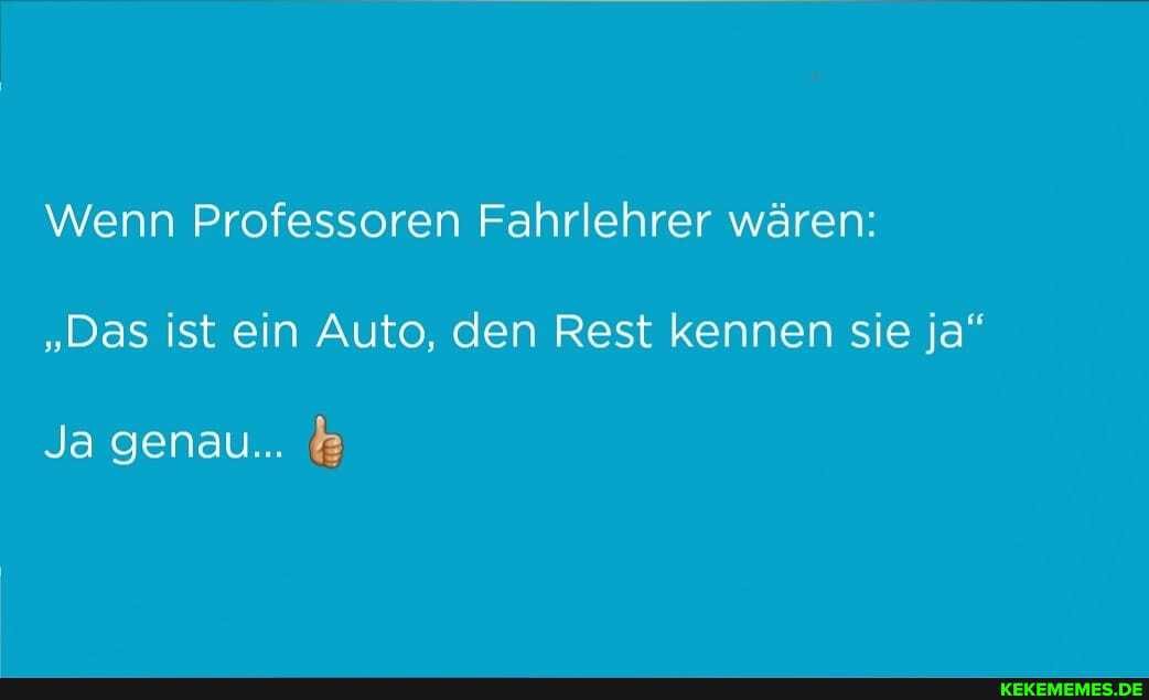 Wenn Professoren Fahrlehrer wären:
"Das ist ein Auto, den Rest kennen sie ja"
Ja genau...