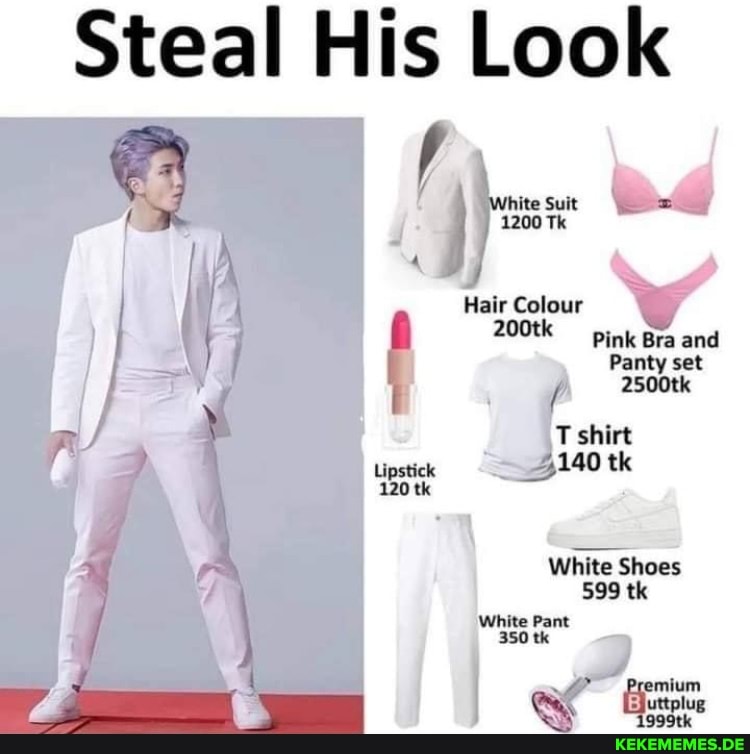 Steal His Look White Suit 1200 Tk 4 Hair Colour 200tk bink Bra and Panty set / 2