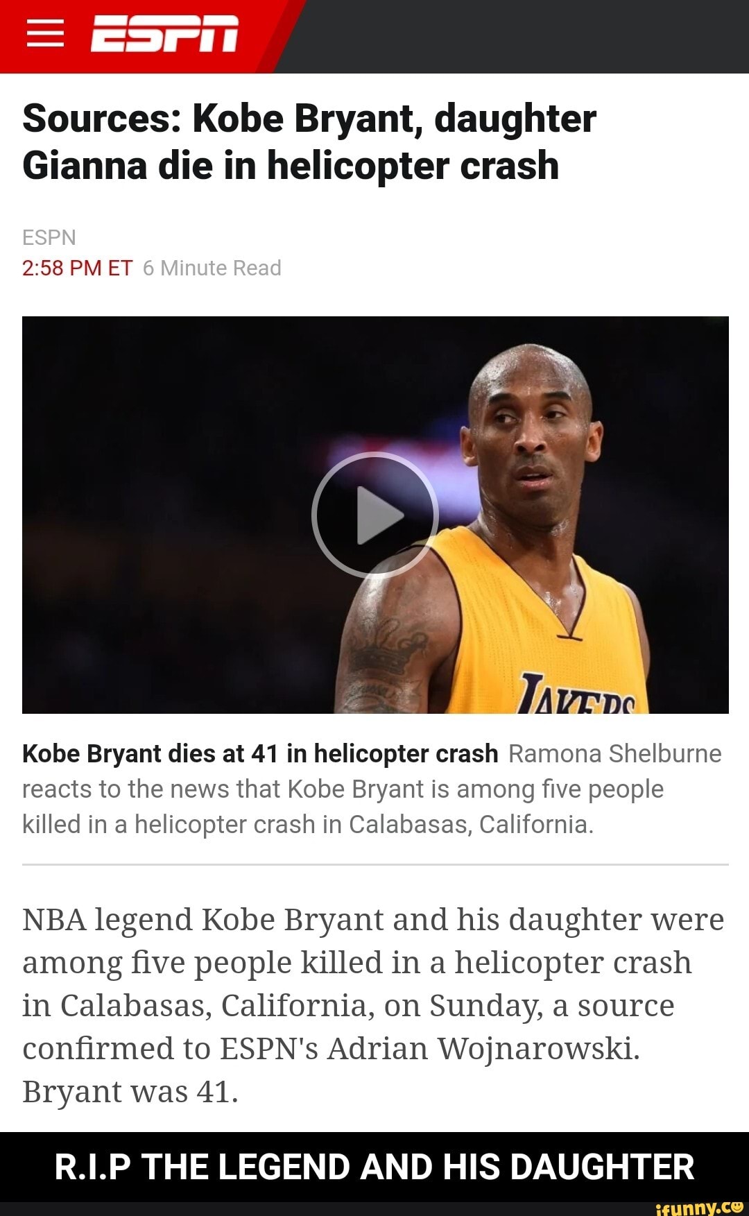 NBA Legend Kobe Bryant, Daughter Gianna Killed in Helicopter Crash