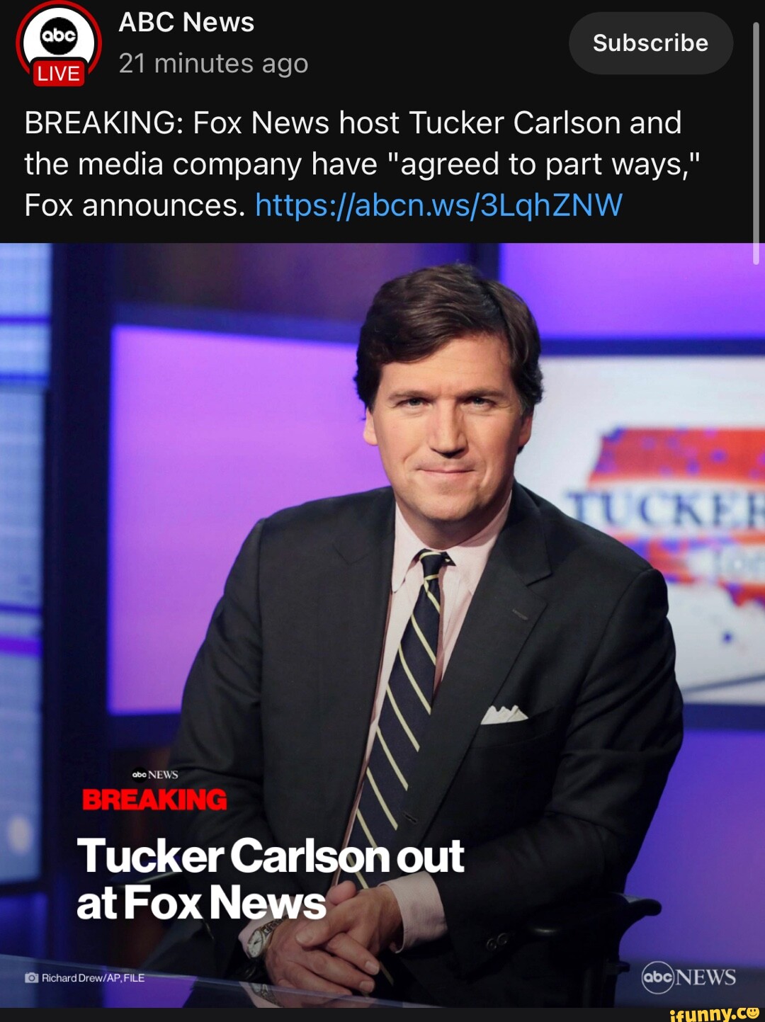 ABC News LivE. 21 minutes ago Subscribe BREAKING Fox News host Tucker