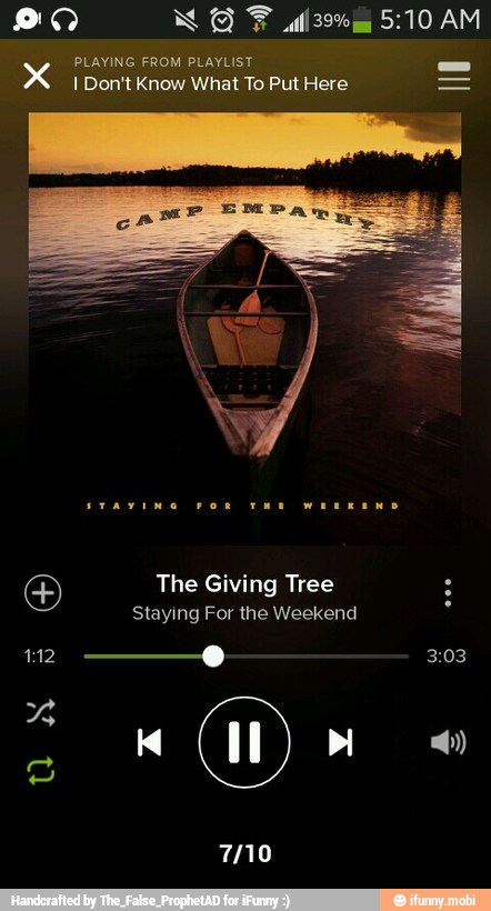 PLAYING FROM PLAYLIST pa Xx
I Don't Know What To Put Here
O The Giving Tree Staying For the Weekend - 7/10