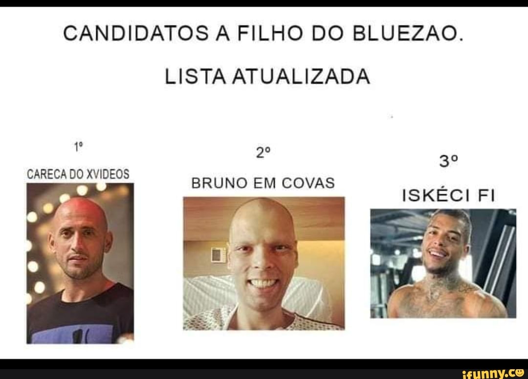CANDIDATOS FILHO DO BLUEZAO.
LISTA ATUALIZADA
1*
CARECA DO XVIDEOS
BRUNO EM COVAS
ISKÉCI FI