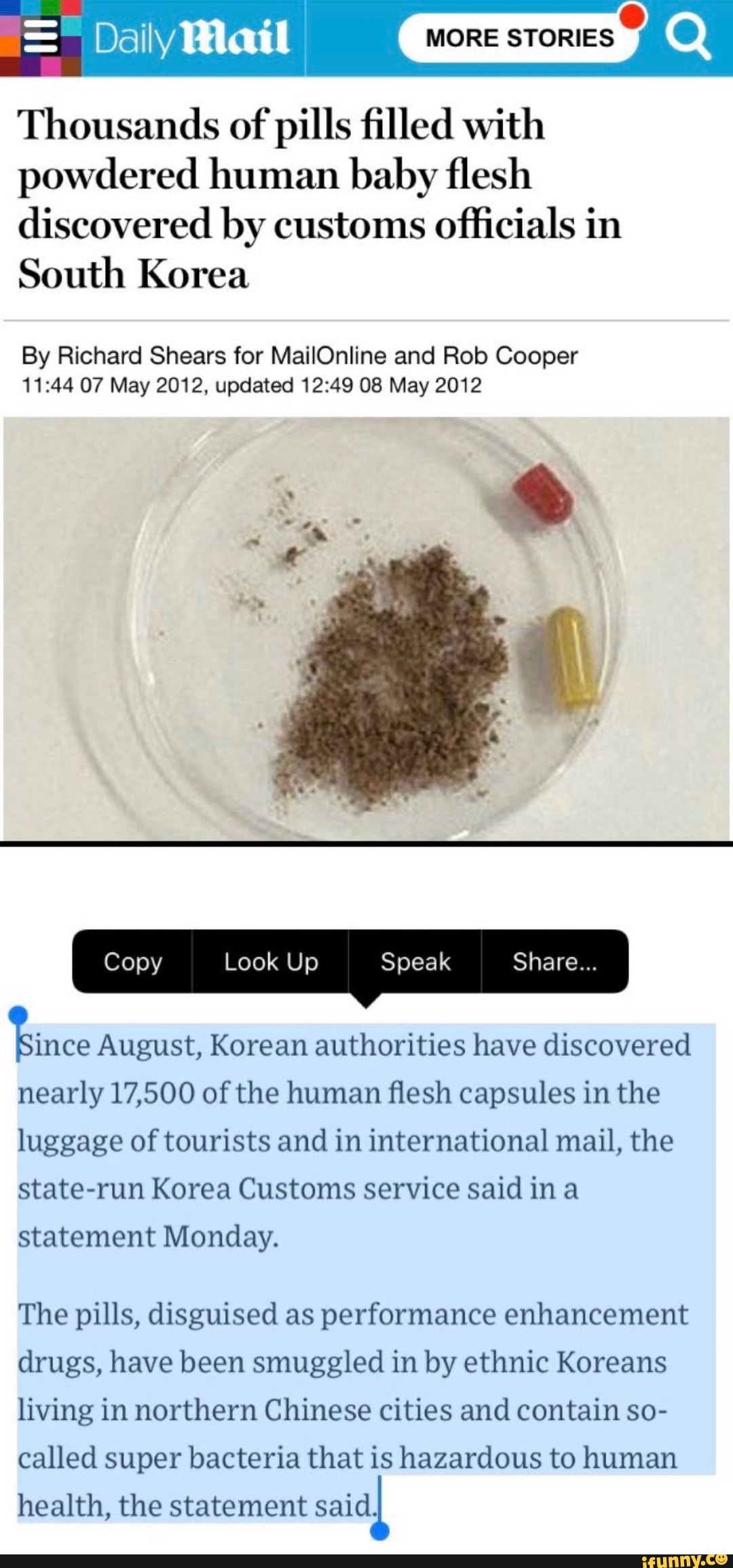 Thousands of pills filled with powdered human baby flesh discovered by ...