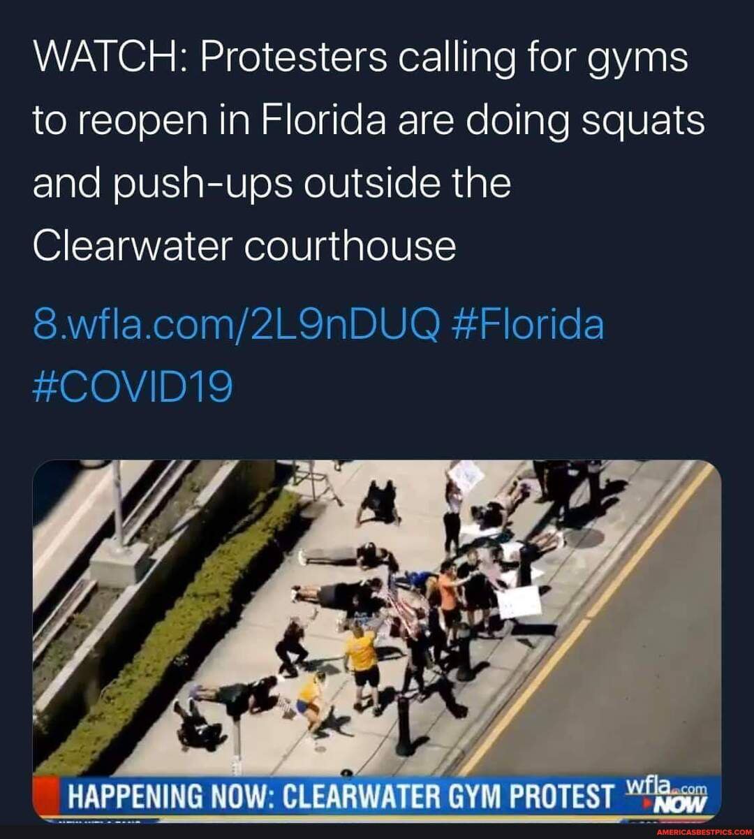 WATCH: Protesters calling for gyms to reopen in Florida are doing squats and push-ups outside the
Clearwater courthouse
#Florida
#COVID19
HAPPENING NOW:
