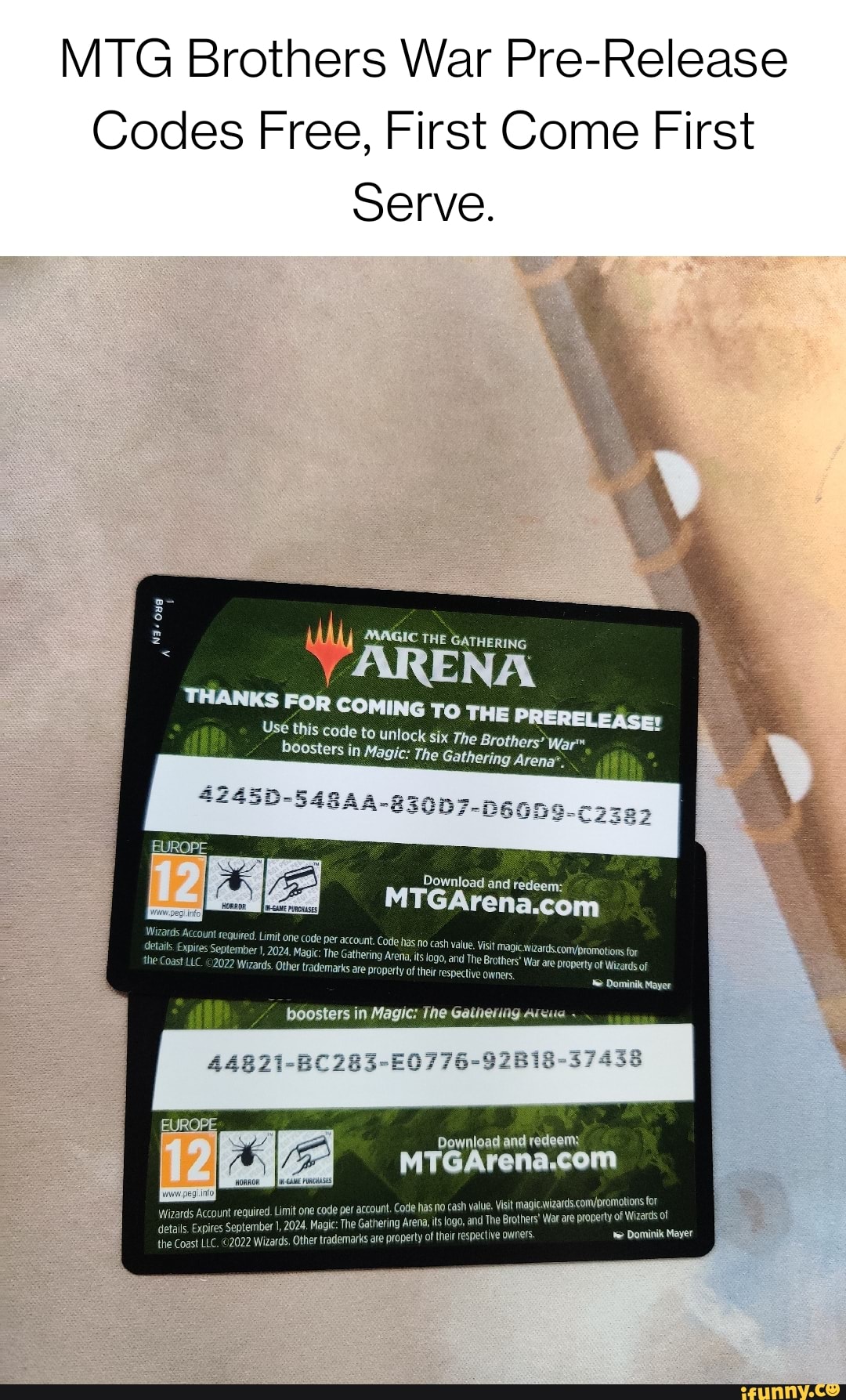 MTG Brothers War PreRelease Codes Free, First Come First Serve. MAGIC