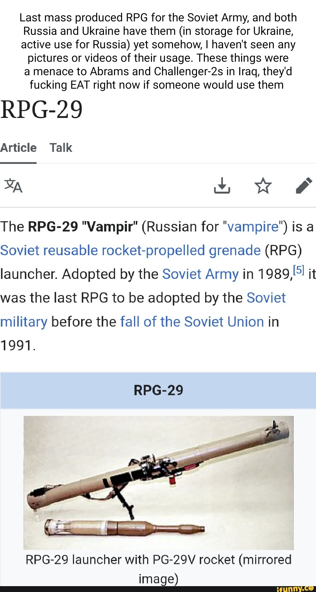 Last mass produced RPG for the Soviet Army, and both Russia and Ukraine ...