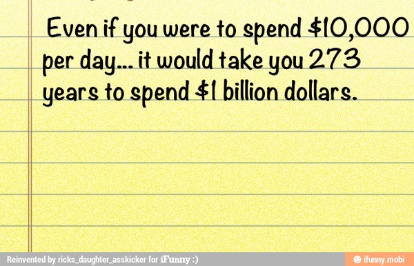 Even if you were to spend $10,000
per day... it would take you 2.73
years to spend $1 billion dollars.