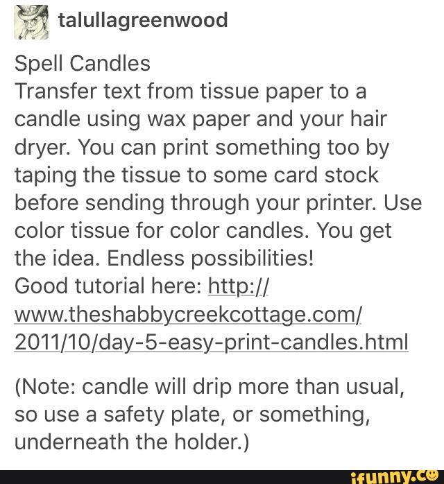  talullagreenwood Spell Candles Transfer text from tissue paper to a