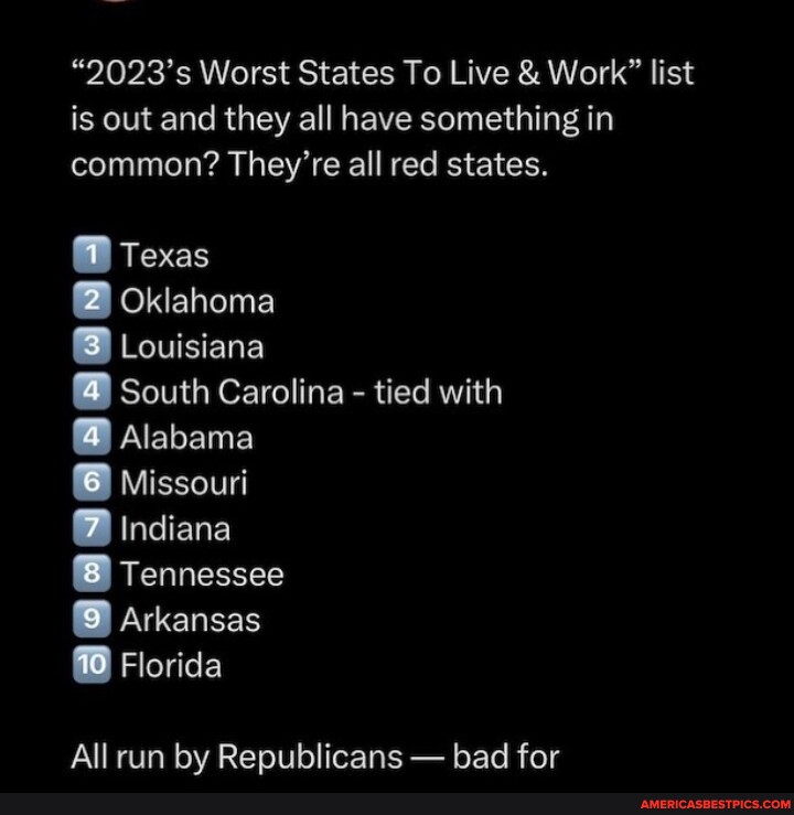 "2023's Worst States To Live & Work" list is out and they all have