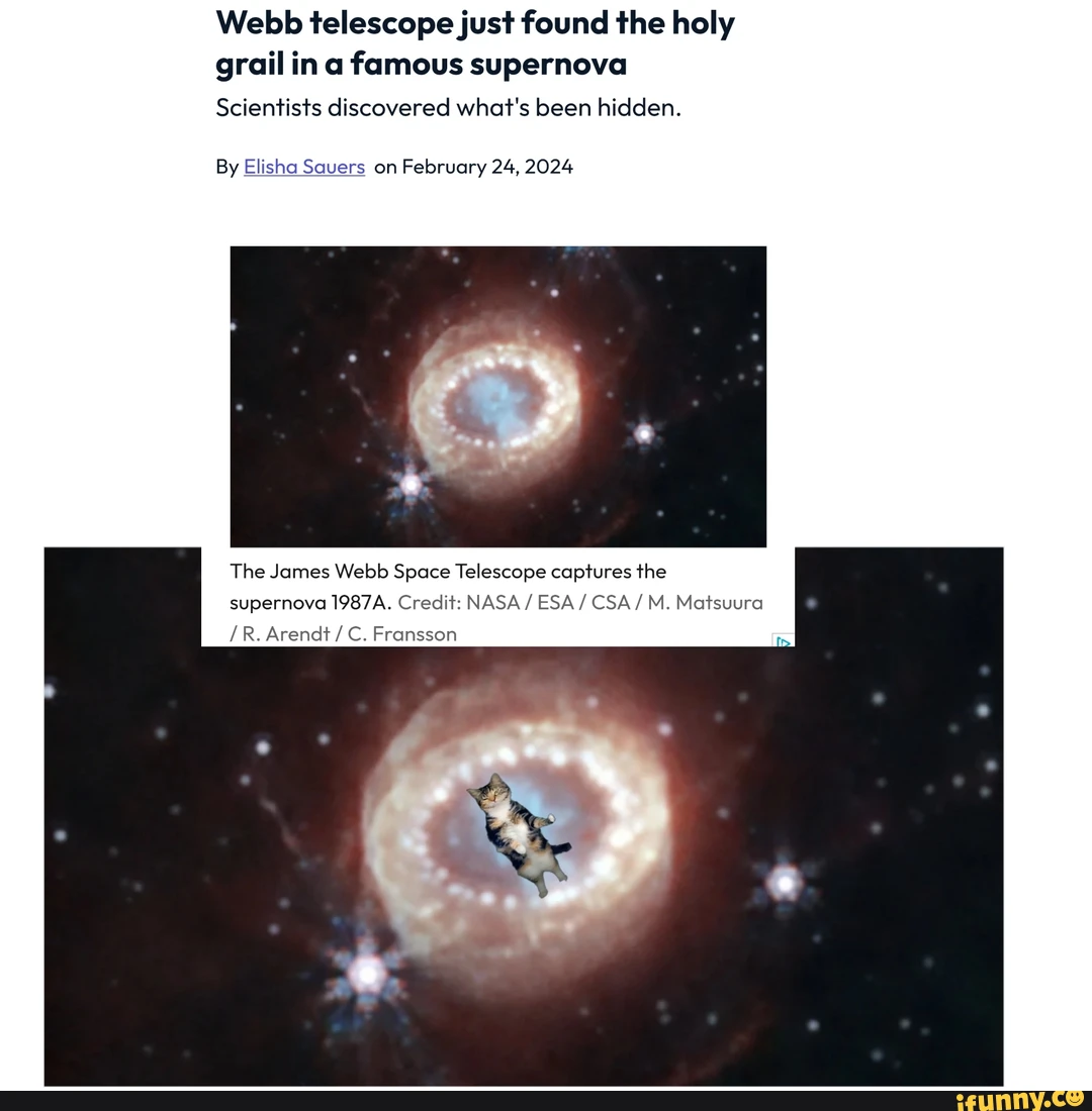 Webb telescope just found the holy grail in a famous supernova Scientists discovered what's been hidden. By Elisha Savers on February 24, 2024 The James Webb Space Telescope captures the supernova 1987A. Credit: NASA / ESA/ Matsuura /R. Arendt / C. Fransson