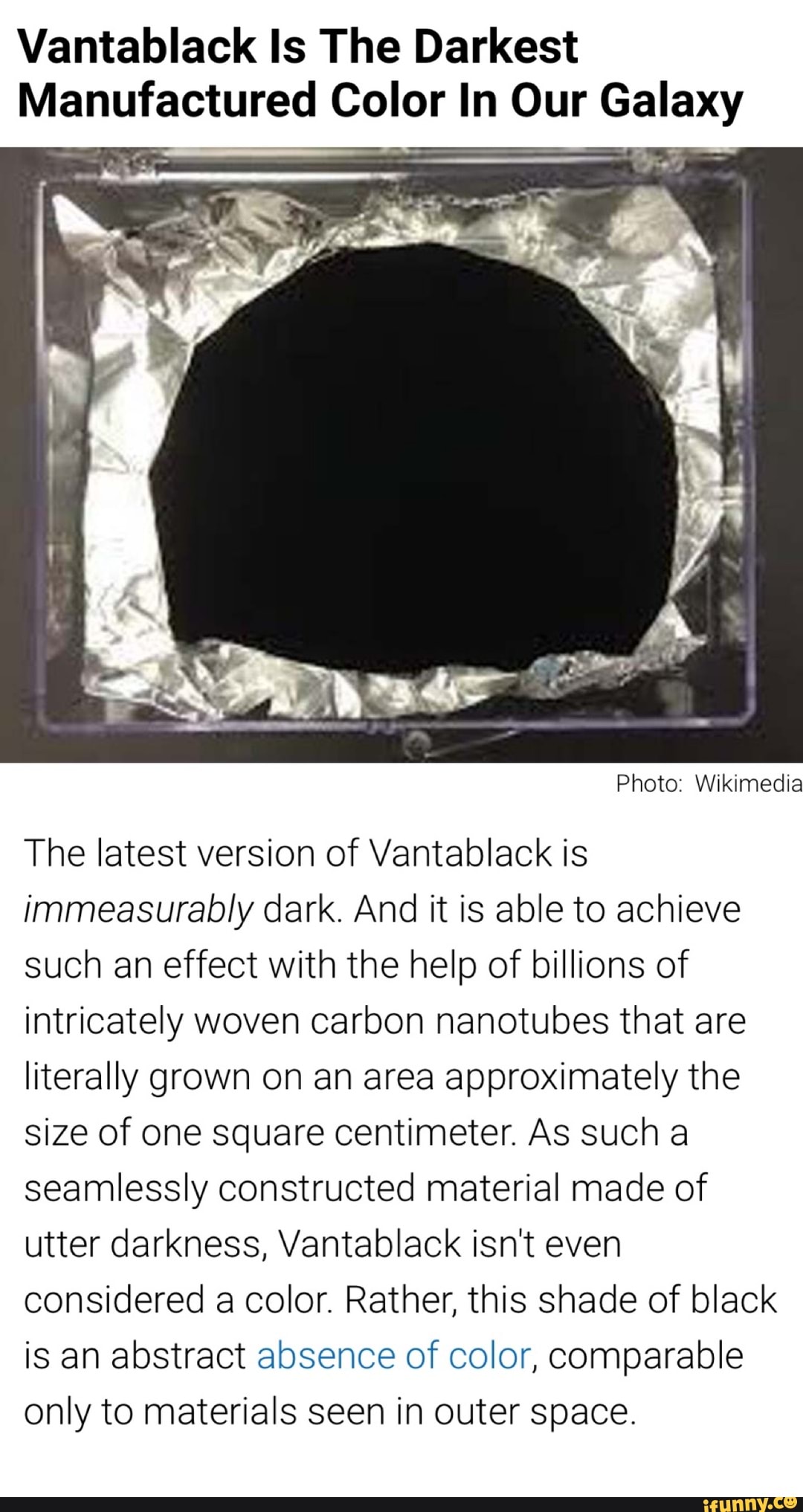 Vantablack Is The Darkest Manufactured Color In Our Galaxy Photo ...