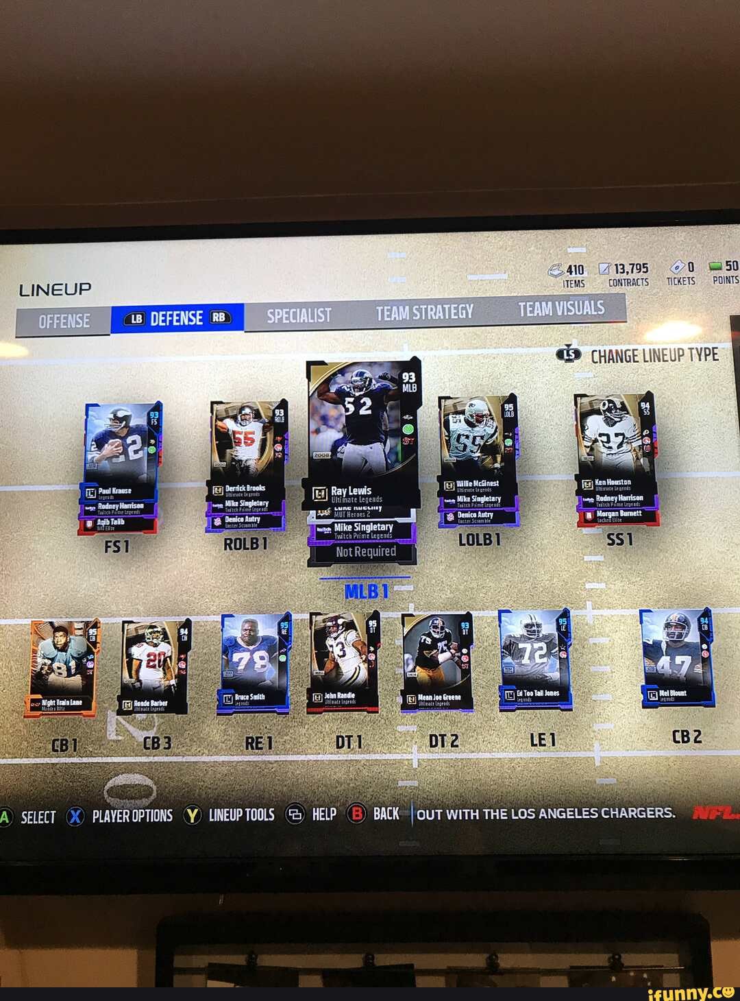 CHANGE LINEUP TYPE
Wile Mecinest
Uhtimate Legends Ray Lewis Ken Houston
LUNG Teitch Prime Lene
MUT Heroes 2 Denico
ster Scramble
Mike Singletary
Twitch Prime Legend
Not Required
John Randle
Uhtnate Legeads
Night Train Lane
Maddes Riz
