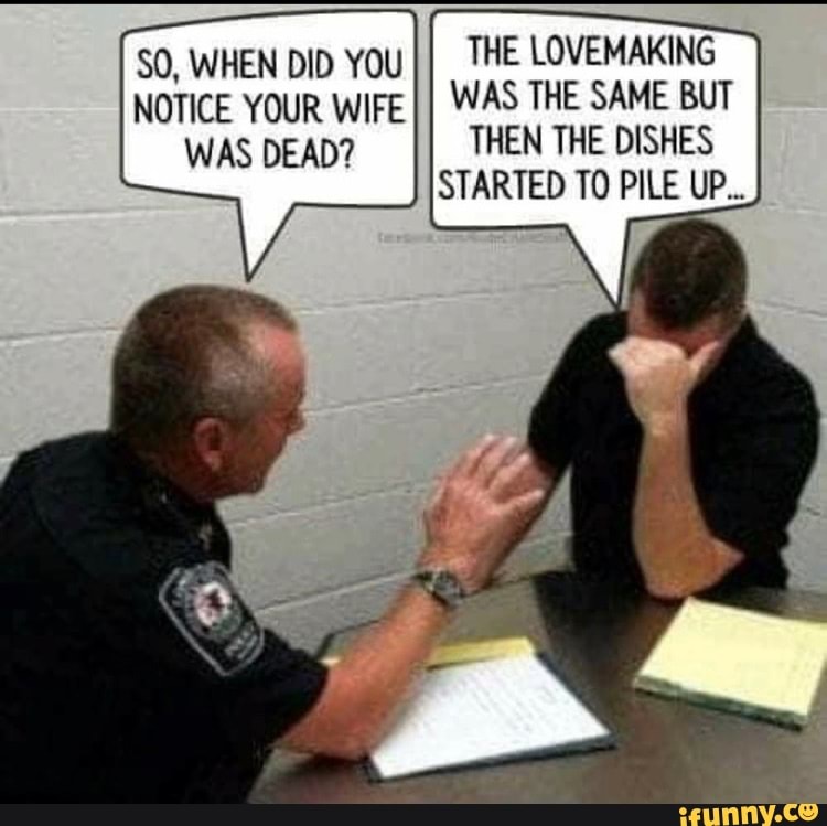SO, WHEN DID You I THE LOVEMAKING
NOTICE YOUR WIFE II WAS THE SAME BUT WAS DEAD? THEN THE DISHES
STARTED TO PILE UP...