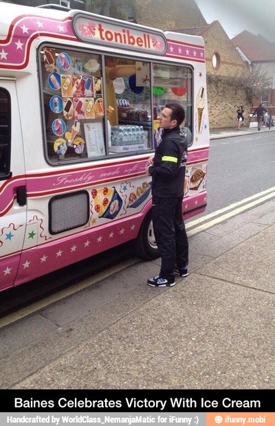 Baines Celebrates Victory With Ice Cream - Baines Celebrates Victory With Ice Cream